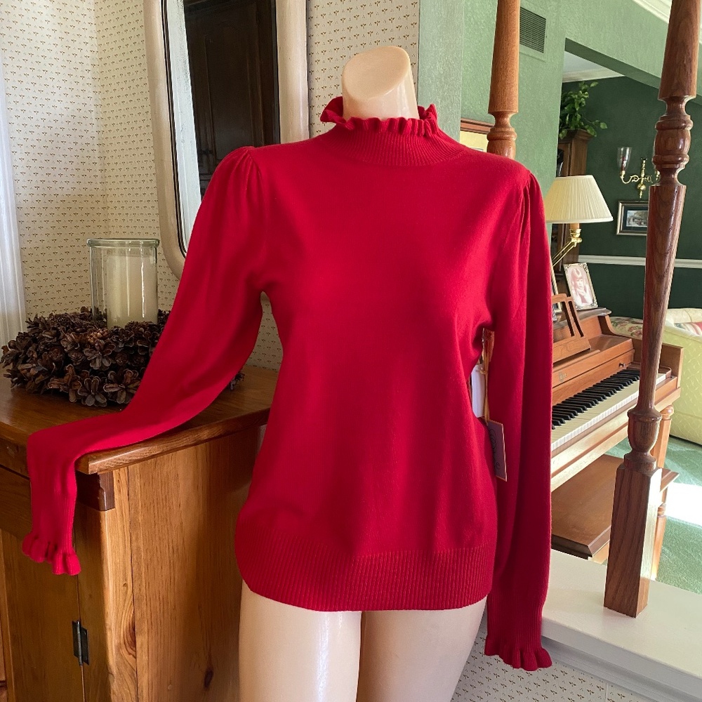 BEAUTIFUL RED, PUFF SHOULDER, MOCK NECK, CE CE SWEATER, NEW WITH TAGS SIZE M